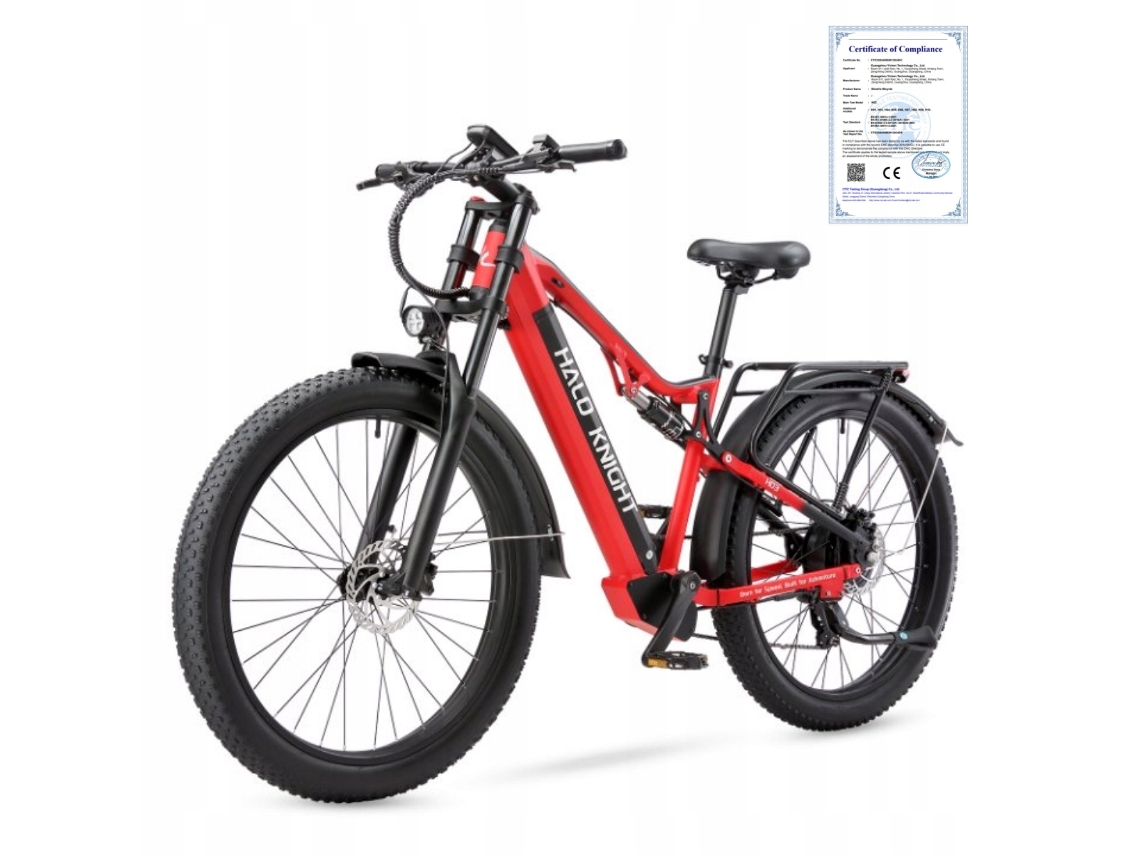 Bicicleta de montaña eléctrica Halo Knight H03, 1000 W, 48 V, 19,2 Ah, 50 km/h, frenos hidráulicos, neumáticos 27,5 x 3