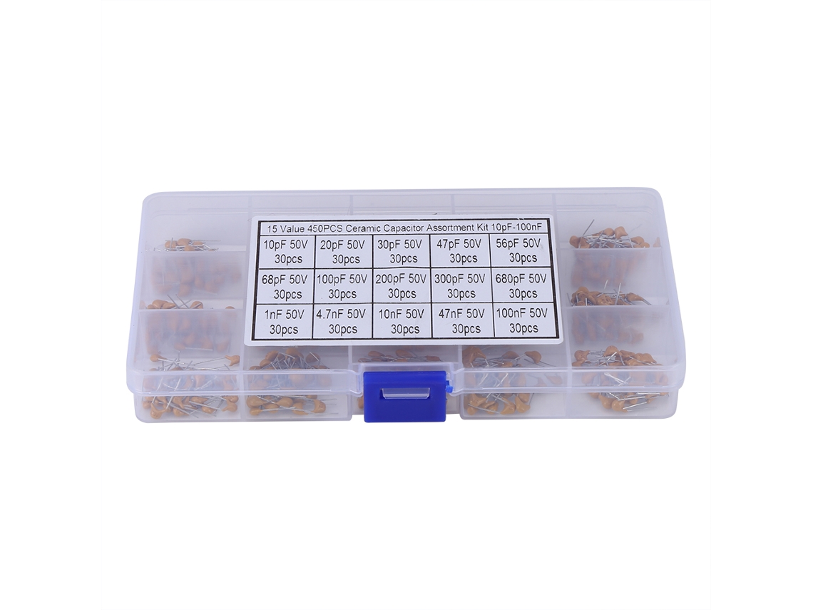 Kit De Condensadores Cerámicos Multicapa 450 Piezas 15 Valores 10pf-100nf Con Caja