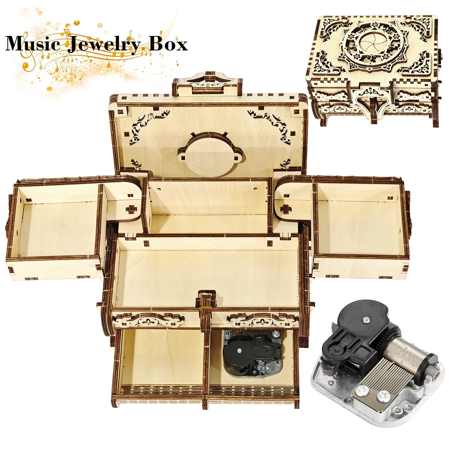 Caja de música de joyería para armar, kit de rompecabezas de madera 3D: un regalo divertido y educativo para armar.