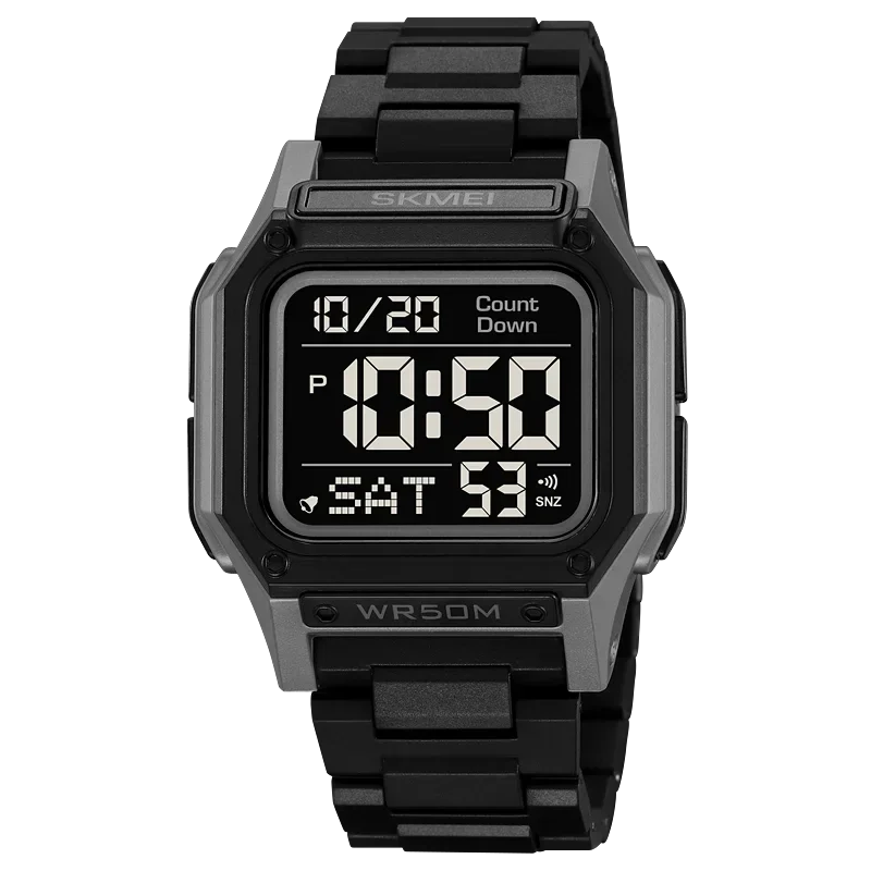 Reloj De Pulsera Deportivo Digital Con Cronómetro Retroiluminado Para Hombre (gris Y Negro) Con Función De Cuenta Regresiva.