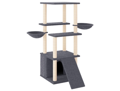 Rascador para gatos con postes de sisal gris oscuro 133 cm VIDAXL