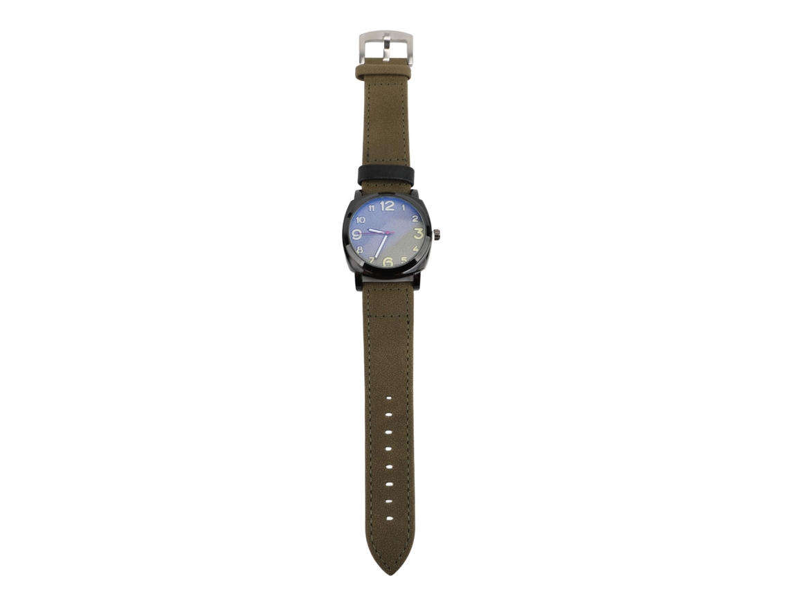 Reloj De Cuarzo De Moda Para Hombre Con Correa De Cuero Sintético, Esfera Redonda Y Cristal Mineral Verde.