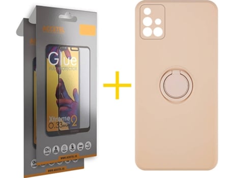 Carcasa + 2 Protectores de Pantalla para Samsung Galaxy A71 ACCETEL Rosa Pastel