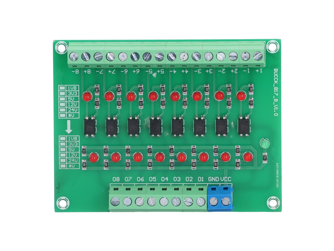 Módulo De Aislamiento Óptico 24v A 5v 8 Canales Conversor De Señal Plc Placa Optoacoplador