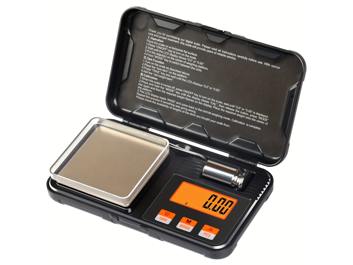Báscula digital de bolsillo de alta precisión de 200 g/0,01 g con pinza y pesas Cuich