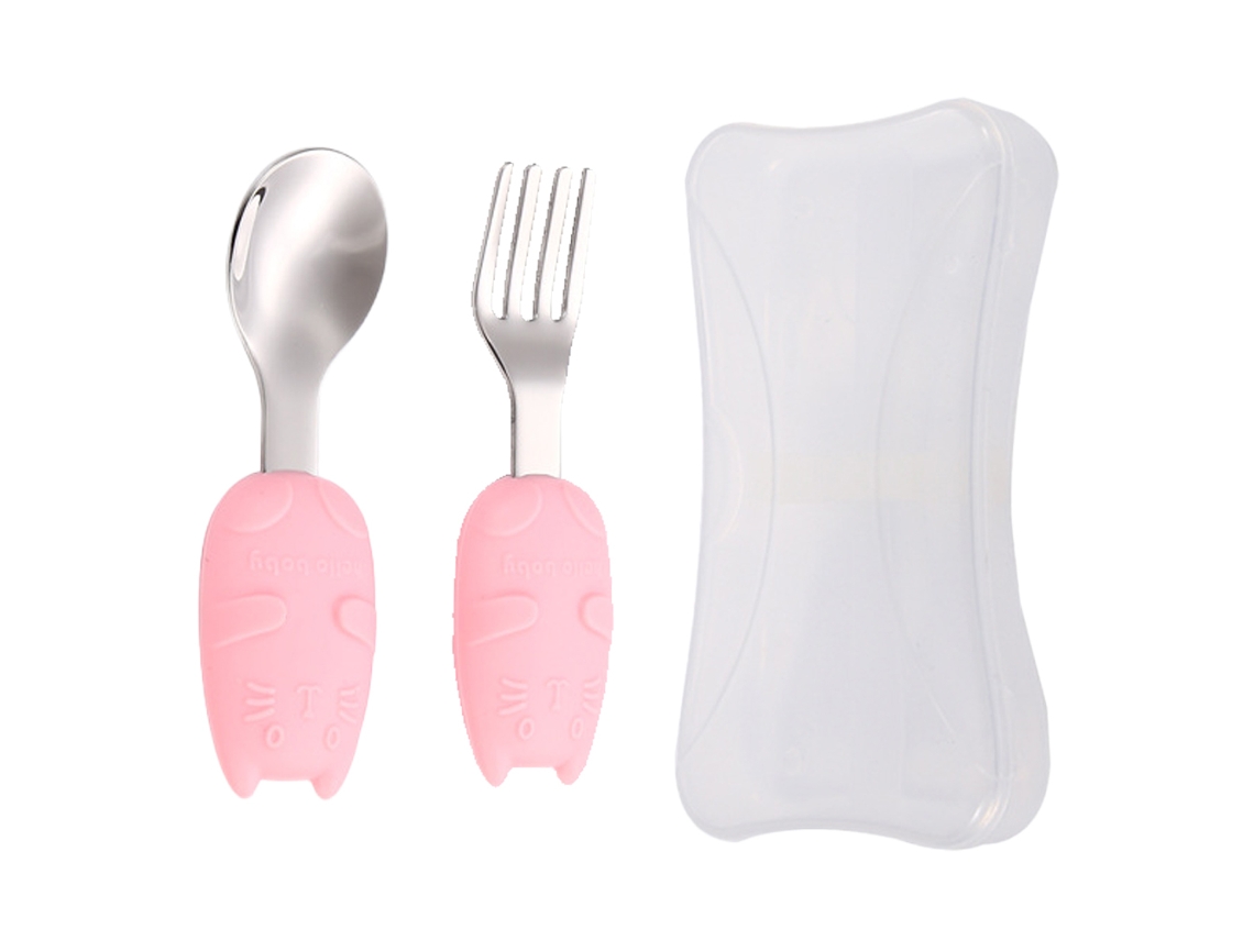Set de Tenedor y Cuchara para Bebé - Utensilios de Silicona y Acero Inoxidable NEVEANCE