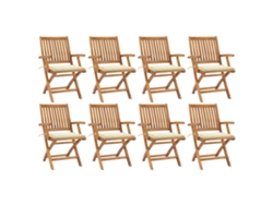 Sillas de jardín plegables de teca maciza de 8 piezas con cojines DKD Home Decor