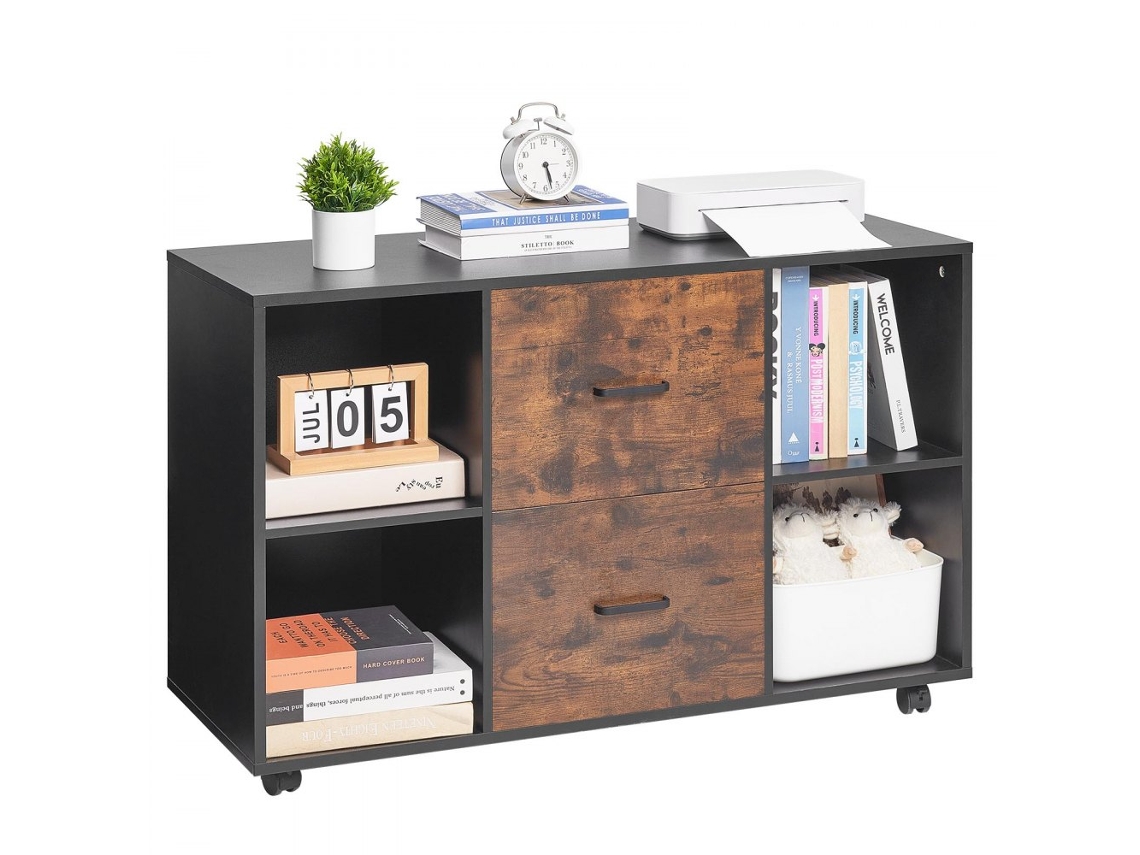 Mueble de oficina de madera negra con cajones y estantes ajustables Tekmaquinas