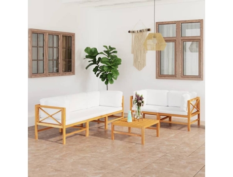 Conjunto 6 de muebles de jardín VIDAXL madera de teca y cojines crema