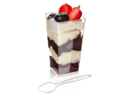 KOFIHETY 30 Piezas de Vasos de Plástico para Postre con Tapa, para Yogur o Aperitivo, Vasitos con Cucharas para Puding, Fruta y Helado