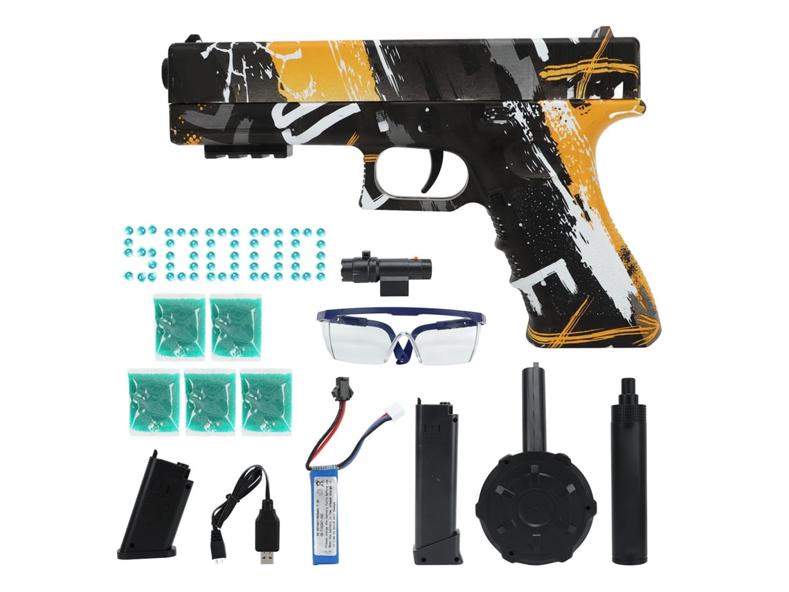 Pistola De Gel Automática Elétrica Com 50 Mil Pérolas De Água Amarela Grafite Para 14+