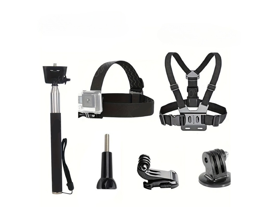 Kit de accesorios Tommy01 6 en 1 para GoPro: arnés de pecho, palo selfie, diadema y bolsa