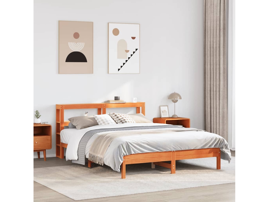 Cama Sin Colchón Madera Maciza De Pino Marrón Cera 140x200 Cm