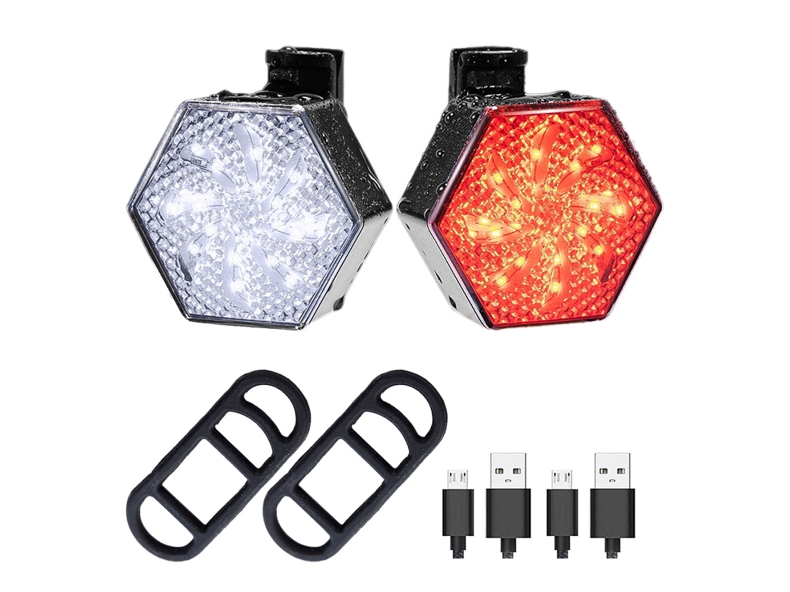 Juego De Luces Para Bicicleta - Recargable Por Usb, Resistente Al Agua (negro)