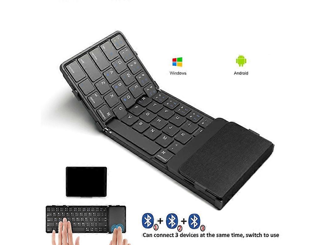 Teclado Bluetooth plegable, teclado inalámbrico triple con panel táctil, teclado recargable para iOS Everley891