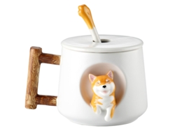 Taza de café de cerámica, bonita taza con tapa y cuchara, color blanco Siurn