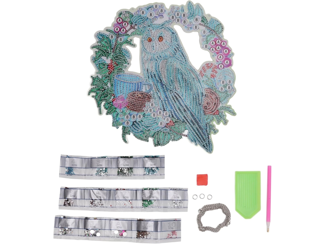 Kit de decoración para el hogar con forma de búho, luz nocturna redonda con diamantes azules. Gokoco