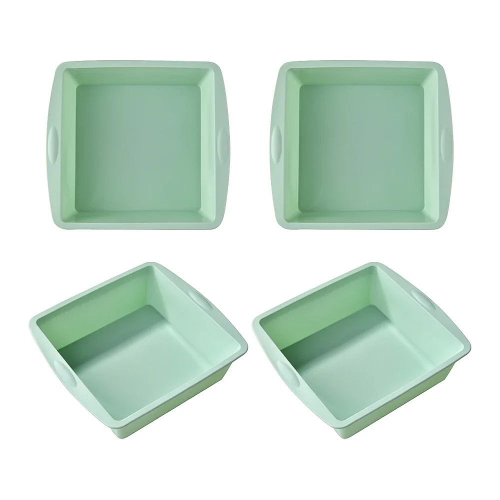 (juego Verde De 4 Piezas) Molde Cuadrado De Silicona Para Pasteles, Fácil De Desmoldar, Apto Para Hornear, Duradero.