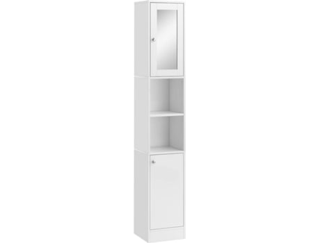 Mueble De Baño kleankin 834380 blanco melamina 30x28x180 cm armario alto para con espejo columna madera 2 estantes abiertos puertas y