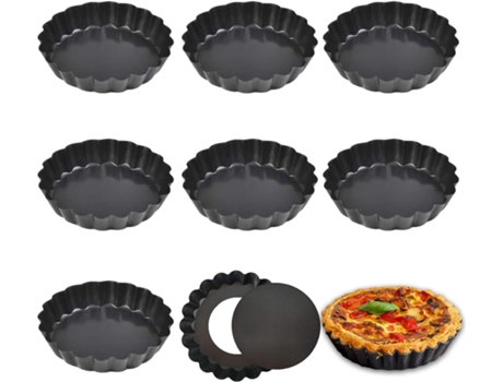 Juego de 8 moldes para mini tartas de 5 pulgadas con fondo extraíble, negro (individual)