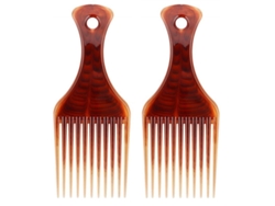Peine Africano De Plástico, De Dientes Anchos, Color Marrón Ámbar, 2 Unidades, Para Peinados Masculinos Y Cabello Rizado.