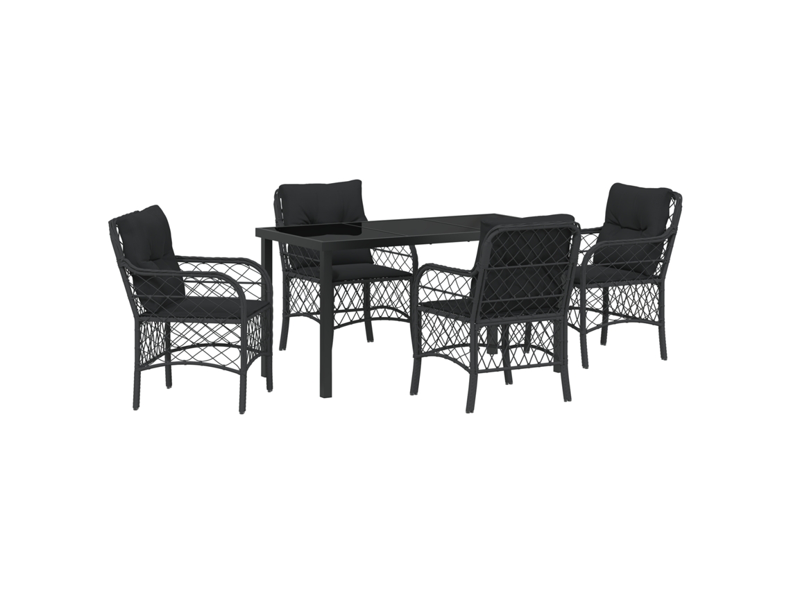 Conjunto de comedor de jardín Vidaxl de 5 piezas con cojines en ratán negro