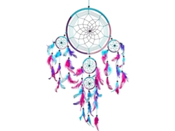 Atractiva Figura De Ensueño Hecha A Mano, Colorida Y Con Plumas: Azul Turquesa, Rosa, Morado, 22 Cm De Diámetro Y 60 Cm De Largo.