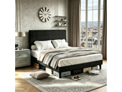 Cama Doble De 140 X 200 Cm Para Adultos, Cama Tapizada, Cama Acolchada De 2 Plazas En Lino, Gris, Mdf, Sin Colchón, Mobiliario Moderno Para Dormitorio