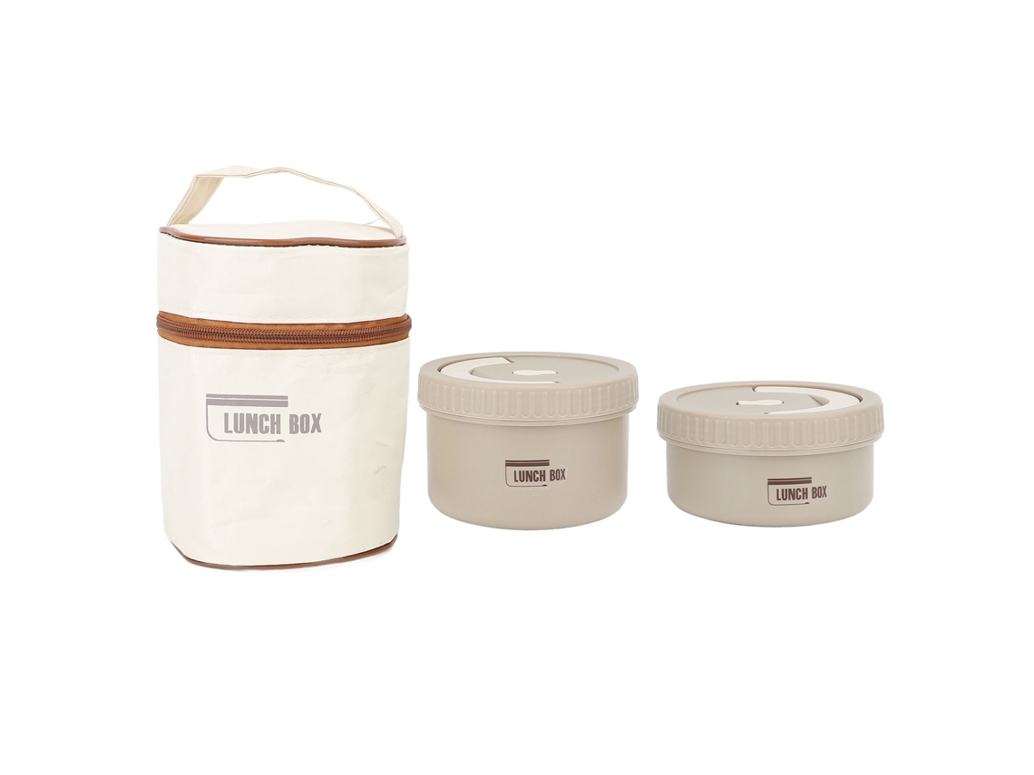 Bento Box Redondo Acero Inoxidable Antiderrame Con Bolsa Refrigerante Para Oficina 2 Compartimentos