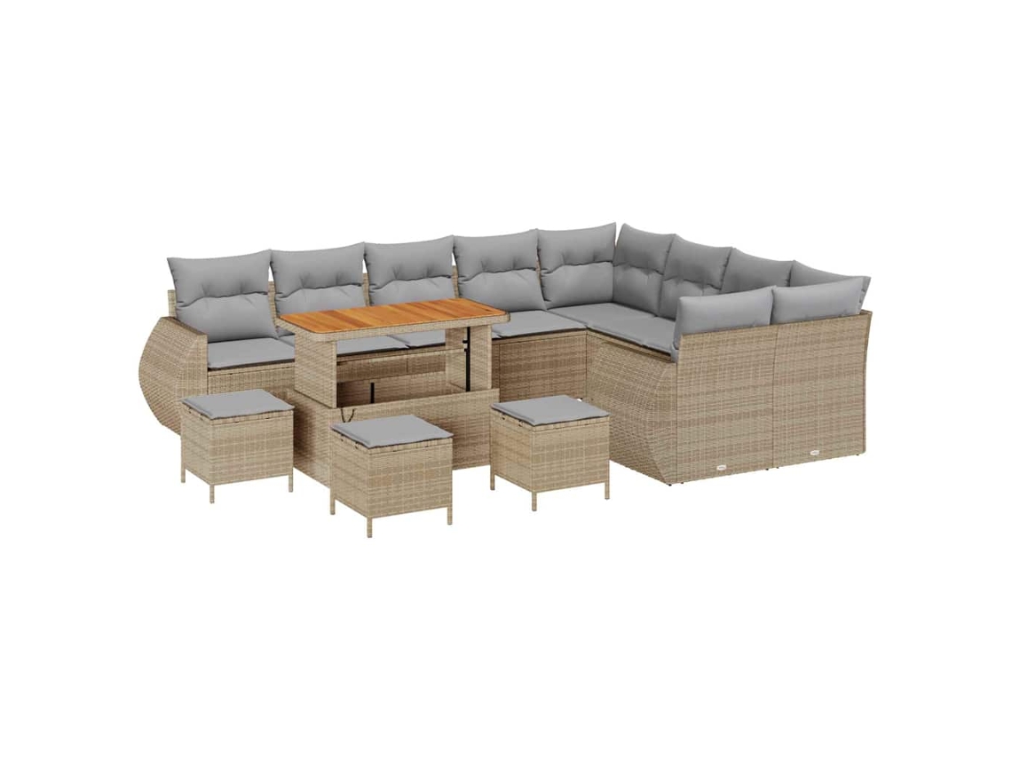Maison Exclusive - Conjunto de sofás de jardín de 13 piezas en beige y gris claro