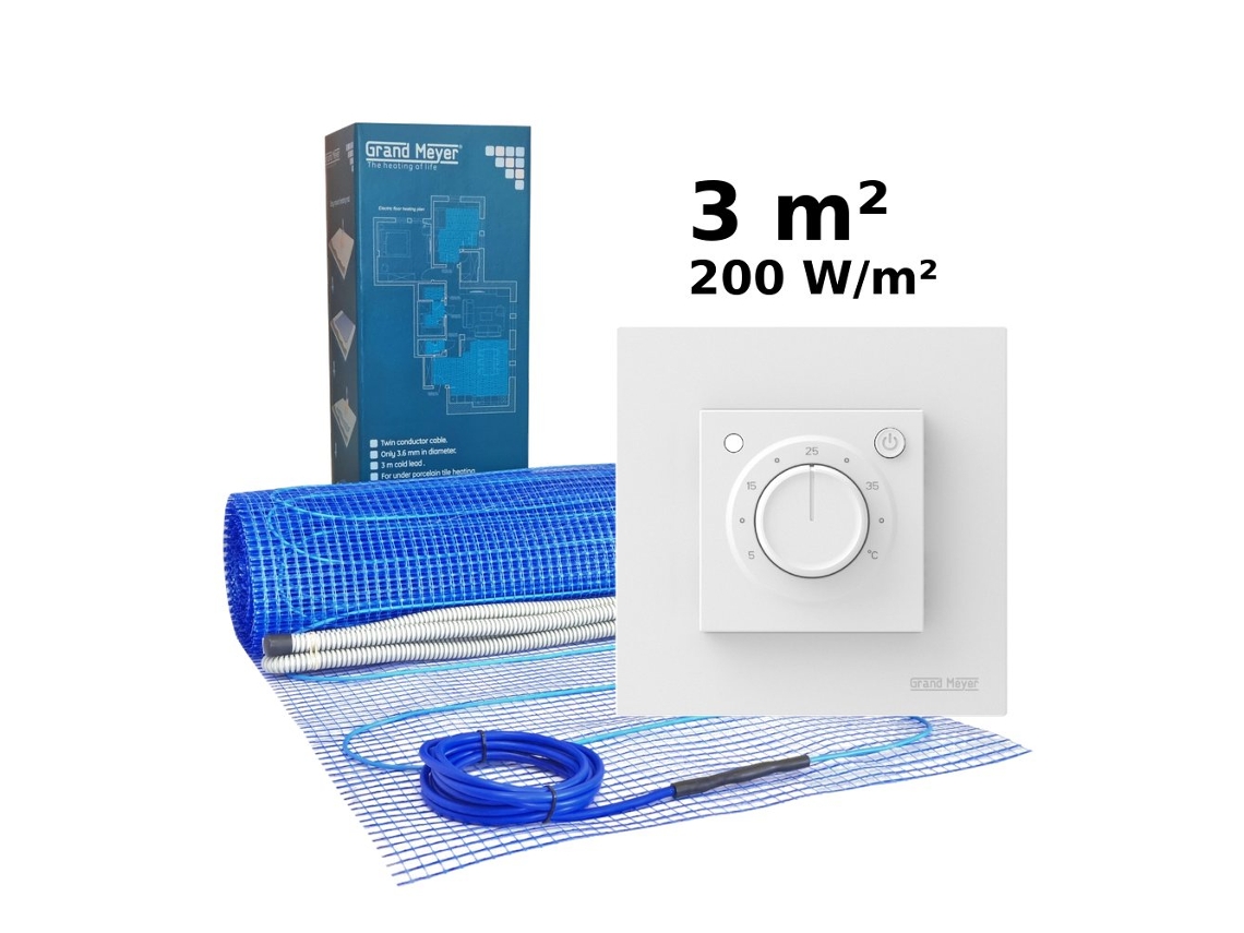 Kit de calefacción eléctrica por suelo radiante de 3 m², 200 W/m², termostato Mst 9, Grand Meyer