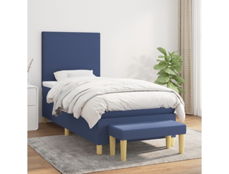 vidaXL Cama con somier y colchón 90x190 cm tela azul
