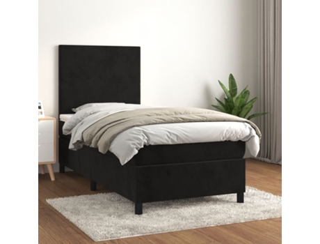 vidaXL Cama con somier y colchón terciopelo negro 90x200 cm