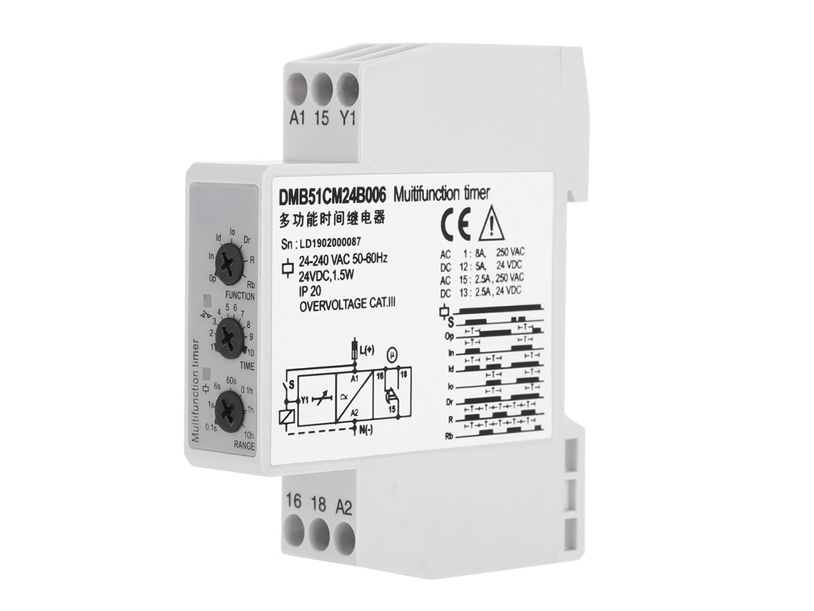 Relé De Tiempo De Apagado Retardado Multivoltaje Dc 24v Ac 24-240v Con 7 Funciones