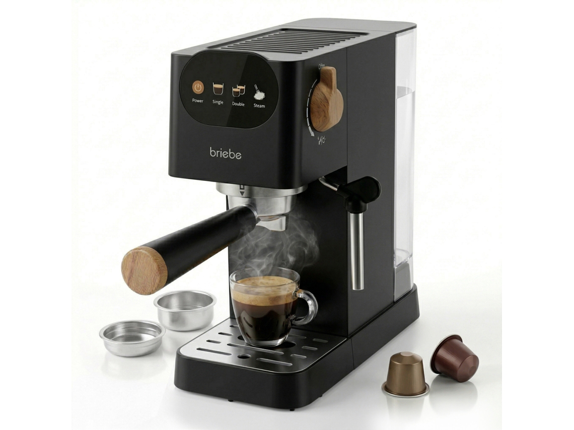 Nordic Cafetera Espresso 20 Bares Compatible Cápsulas Nespresso Y Café Molido Espumador Leche Briebe Ec1180blk Negro