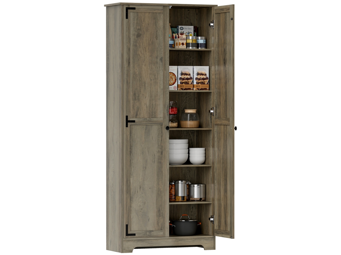 Mueble De Cocina Con 2 Puertas Y Estantes Ajustables Para Comedor, Marrón Grisáceo, 78x31,5x182