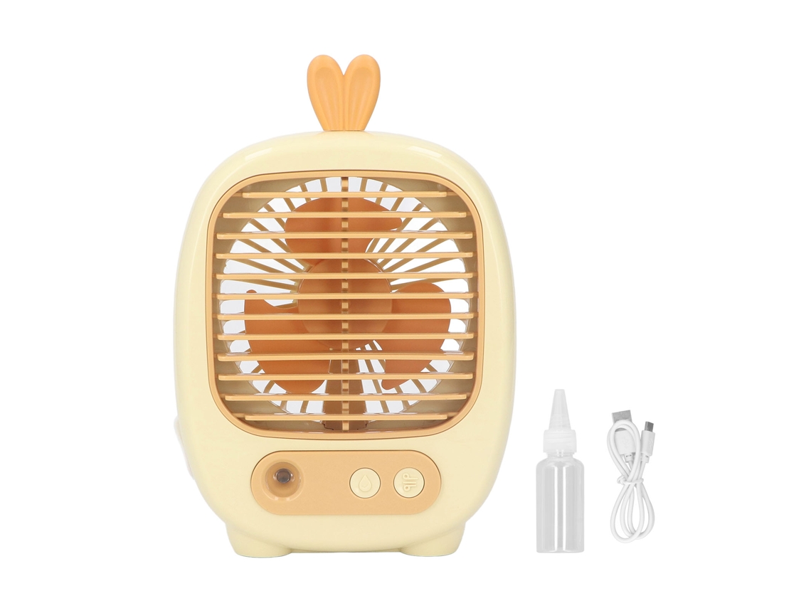 Ventilador De Escritorio Pequeño Con Humidificador, 3 Velocidades, Carga Usb, 1200 Mah, Amarillo