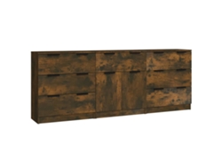 Conjunto 3 Aparador de VIDAXL madera contrachapada color roble ahumado