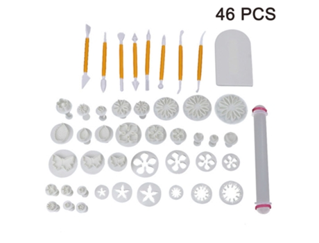 46 piezas de herramientas para tartas, kit de decoración de tartas con fondant de flores, molde para galletas, glaseado (Multi)