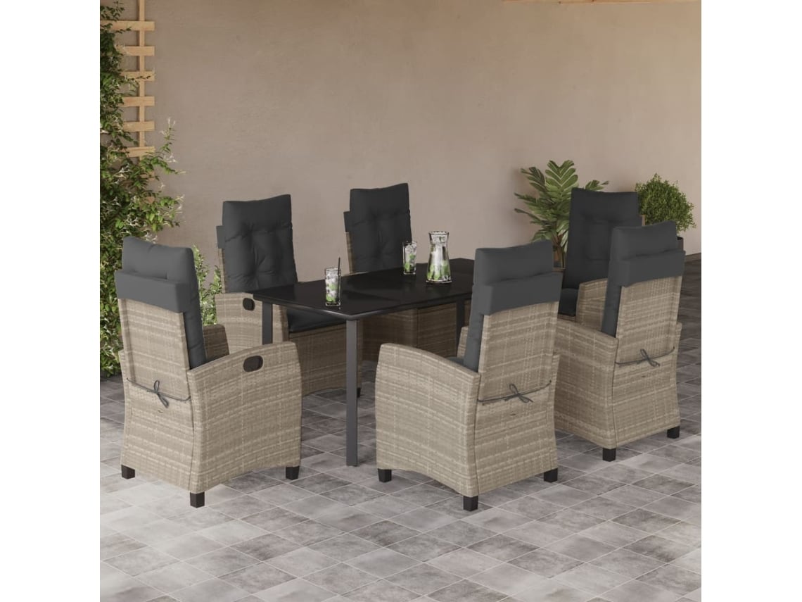 Juego de comedor de jardín de 7 piezas con cojines de mimbre gris claro de DKD Home Decor