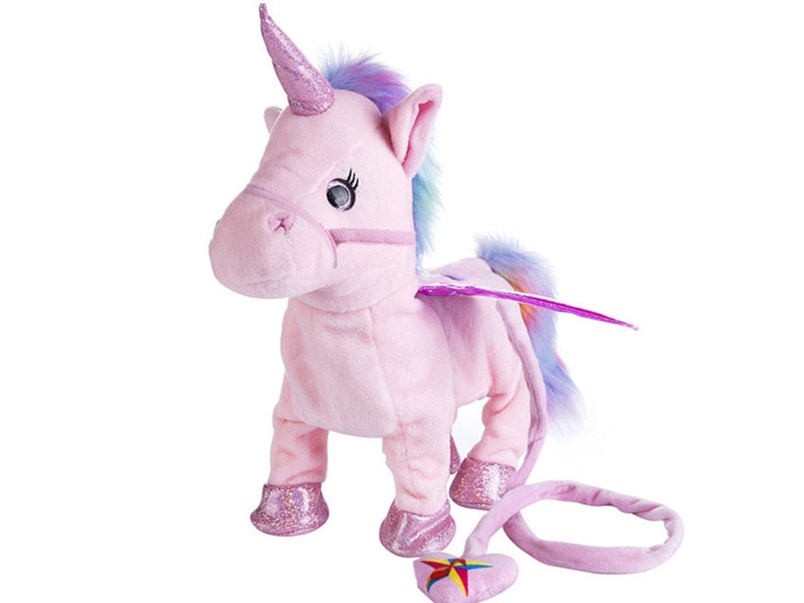 Unicornio caminante, caballo cantor electrónico, robot de peluche, juguete animal para niños, color rosa