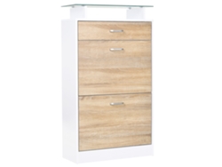 VPMKP - Zapatero Homcom 2 puertas abatibles 2 compartimentos cajón tablero de vidrio roble blanco PMM CAPITALI