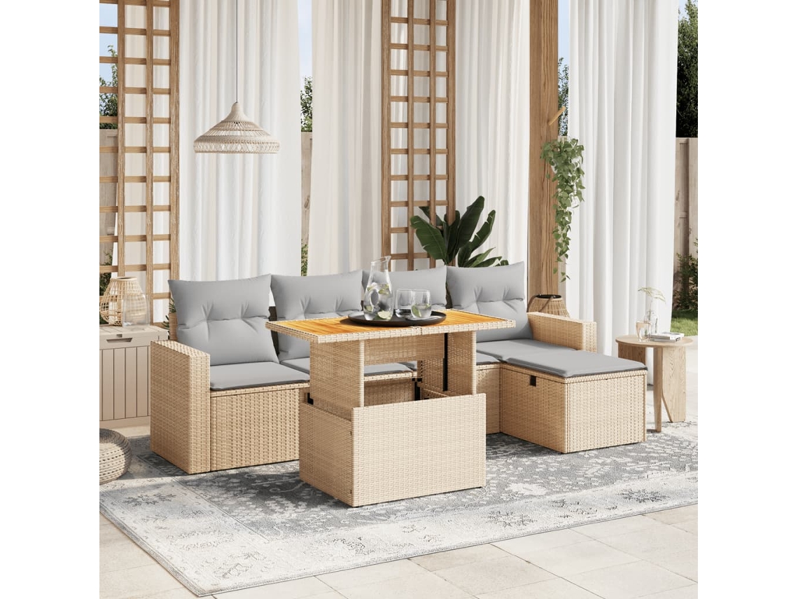 Conjunto de 6 sofás de jardín con cojines de mimbre beige Dkd Home Decor