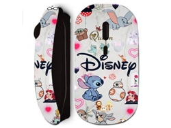 Ratón inalámbrico negro con personajes de Disney, Stitch, Ariel y Dumbo.