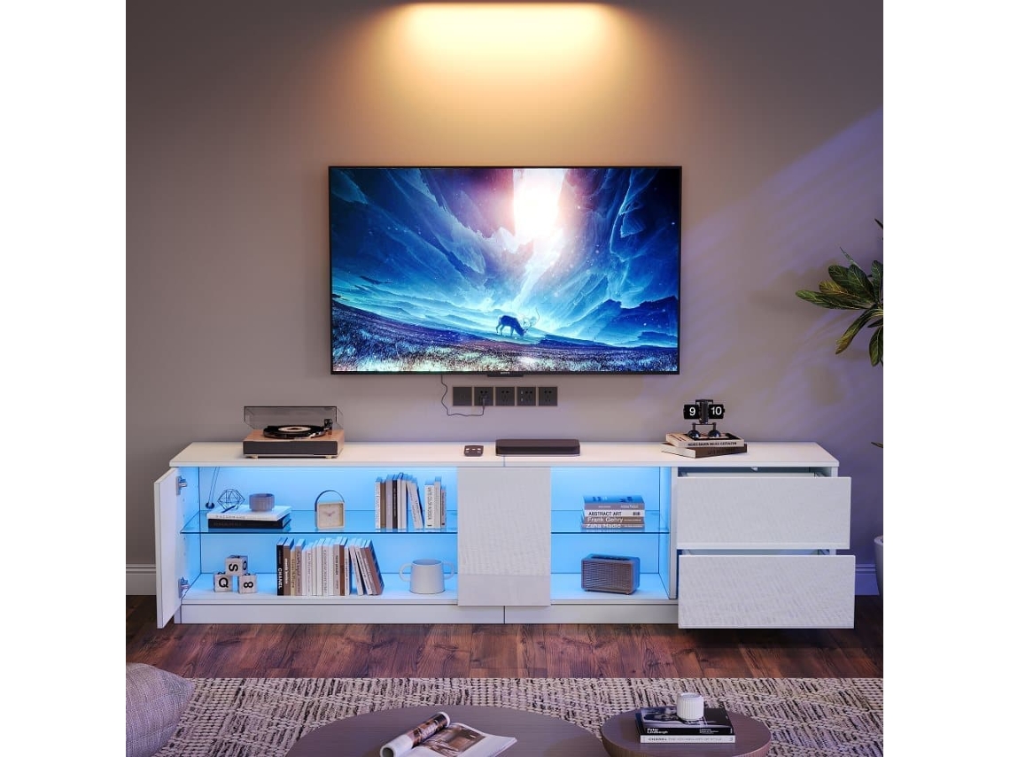 Mueble Tv 160x40x52 Cm - Kommode Hochglanz Con Led - Blanco