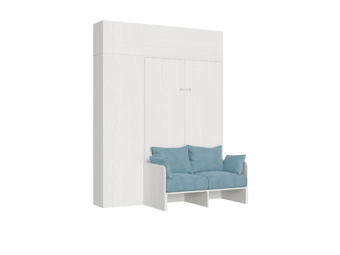 Cama Plegable Kentaro De 120 Cm Tamaño Queen Con Sofá Y Muebles En Blanco, Ceniza Y Azul Claro