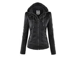 Chaqueta De Cuero Falso Para Mujer Con Capucha Invierno Otoño Moto Negro Talla Xs-7xl Hx07022