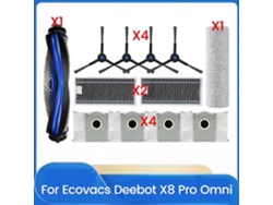 Peças de reposição para aspirador de pó X8 Pro Omni: escova lateral, filtro HEPA e saco de pó.