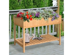 Jardinera elevada de 8 compartimentos con sistema de drenaje, madera maciza de cedro, madera natural, 110 x 46 x 76 cm