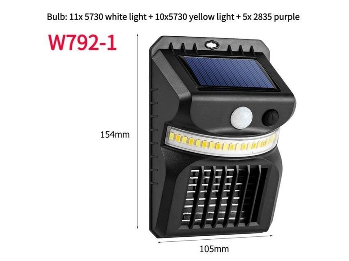 Anti-Mosquito W792-1--2 en 1 Lámpara solar anti-mosquitos Detector de movimiento Repelente de luz de pared para jardín y calle YWEI